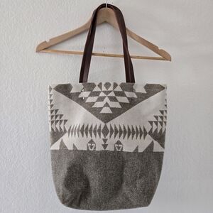 Geometric Pattern Tote with Leather Straps